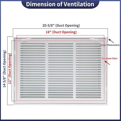 18"W x 12"H [Duct Opening Size] Steel Return Air Filter Grille - Removable Face/Door for 1 inch Filters -HVAC Vent Cover Grill - White [Outer Dimensions: 20 5/8"W X 14 5/8"H]