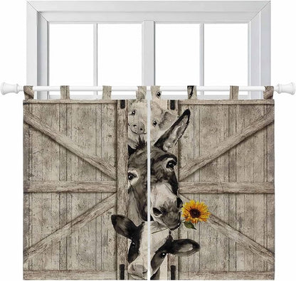 Funny Farm Animals Bedroom Curtains 63 Inch Length, Window Curtains Tab Top, Vintage Barn Brown Sunflowers Light Filtering Window Treatments Drapes 42"x63" 2 Panel