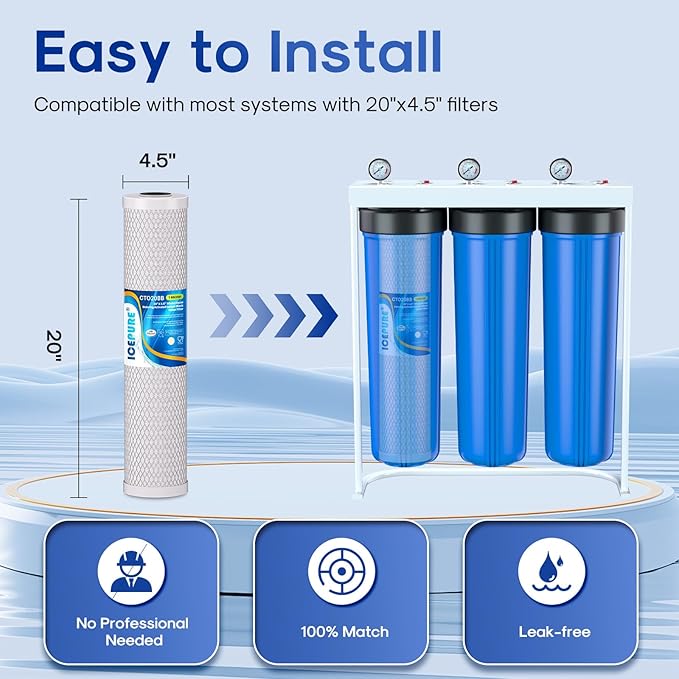 ICEPURE 1 Micron 20" x 4.5" Whole House CTO Coconut Shell Activated Carbon Water Filter Cartridge Replacement for FC25B, EPM-20BB, CB-BB-20, DB20P, EP-20BB, CTO-F20B-5, F3WGB32BM, 155783-43, 1 Pack