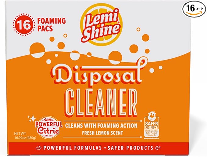 Lemi Shine Foaming Garbage Disposal Cleaner and Deodorizer - Citric Acid Cleaning Powder - Fresh Lemon Scent - 16.92 oz (16 Pack)