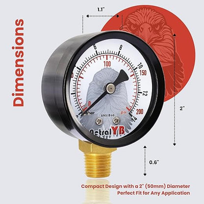 2-inch Pool Filter Pressure Gauge,60PSI, 1/4" NPT (Dry Lower 0-200PSI)