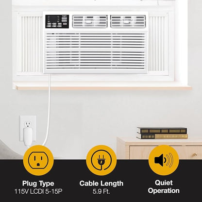 Whirlpool 10,000 BTU Window Air Conditioner with Dehumidifier, 115V, Window AC for Rooms up to 450 Sq. Ft., Living Room, Bedroom, or Kitchen, with Remote Control, Digital Display, and 24H-Timer, White