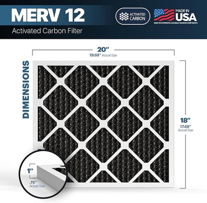 BNX TruFilter 18x20x1 MERV 12 Odor Defense (6-Pack) AC Furnace Air Filter with Activated Carbon - MADE IN USA - Pleated Air Conditioner HVAC AC Furnace Filters - Removes Odor, Mold, Bacteria, Smoke