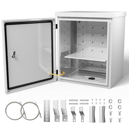 Steel Electrical Box, 20"x16"x10" Steel Enclosure, IP67 Waterproof & Rust-Resistant, Outdoor/Indoor Electrical Junction Box with Mounting Plate for Wall/Pole Mount
