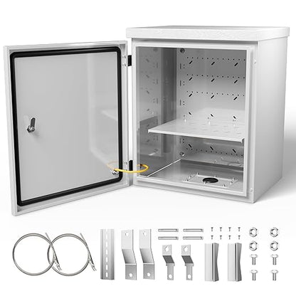 Steel Electrical Box, 20"x16"x10" Steel Enclosure, IP67 Waterproof & Rust-Resistant, Outdoor/Indoor Electrical Junction Box with Mounting Plate for Wall/Pole Mount