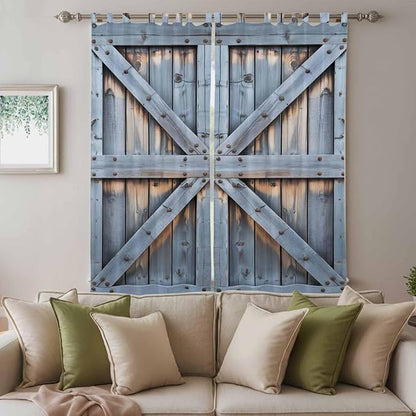 Farmhouse Wood Grain Living Room Curtains 84 Inch Length, Window Curtains Tab Top, Vintage Country Barn Gate Textured Light Filtering Window Treatments Drapes 52"x84" 2 Panel