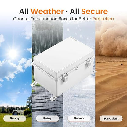 QILIPSU Waterproof Junction Box IP67 Outdoor Plastic Electrical Project Enclosure Weatherproof with Mounting Plate, Wall Brackets, Hinged Grey Cover 11.8"x7.9"x6.7"
