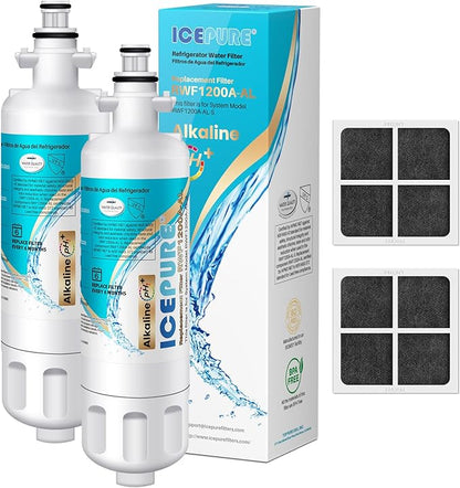 ICEPURE Alkaline ADQ36006101 Refrigerator Water Filter and Air Filter Replacement for LG LT700P, Kenmore Elite 46-9690, FML-3, ADQ36006102, RWF1052, CLCH106, RWF1200A, LFX28968ST, Enhances PH, 2Combo