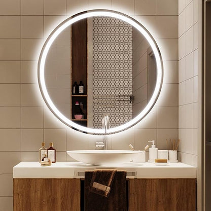 3 Colors LED Bathroom Mirror, Lighted Bathroom Makeup Wall Mounted Mirror with Demister Heat Pad, Touch Switch, Bathroom Vanity Mirror,Dimming Function(A,23.6"/60cm)