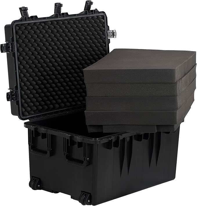 MEIJIA Portable All Weather Waterproof Camera Case,Customizable Fit Foam with Rolling Wheels and Retractable Pull Handle,33.25"X24.4"X19.3"