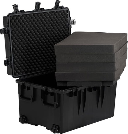 MEIJIA Portable All Weather Waterproof Camera Case,Customizable Fit Foam with Rolling Wheels and Retractable Pull Handle,33.25"X24.4"X19.3"