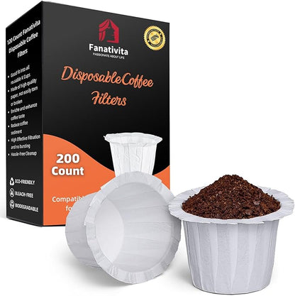 200 Count Fanativita K Cup Coffee Filters Disposable for Keurig Single Cup, Compatible with All Reusable K Cups (White)