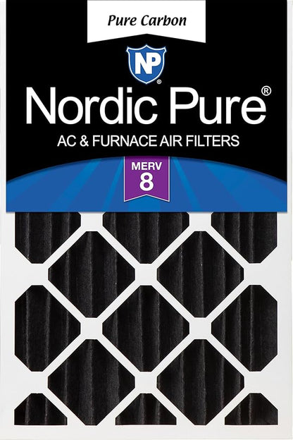 Nordic Pure 20x20x4 (Actual Size: 19 1/2 x 19 1/2 x 3 5/8) Pure Carbon Pleated Odor Reduction Merv 8 Furnace Filter 1 Pack