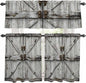 Kitchen Curtains Tiers and Valance Set of 3, Vintage Gate Light Filtering Window Curtain Set, Farmhouse Wooden Grain Shabby Chic Door Rod Pocket Curtain Drapes for Cafe, Living Room, 36 Inches Tiers