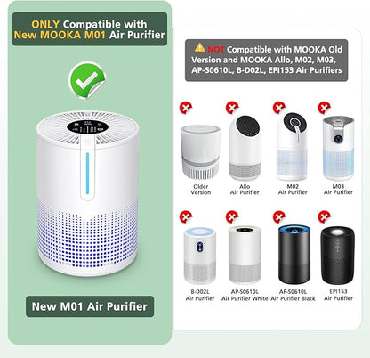 M01 Replacement Filter Only Compatible with MOOKA M01 Air Purifier, 3-in-1 Pre-Filter, HEPA Filter, High-Efficiency Activated Carbon Filter Filtration System, 2 Pack