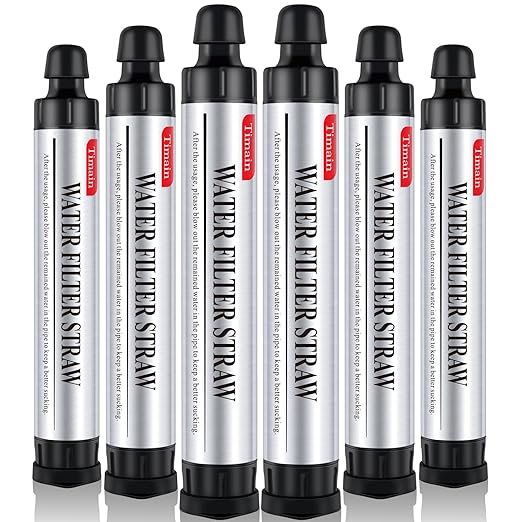 6 Pack Timain 4-Stage Filtration,High Flow Rate Water Filter Straw,Water Purifier Survival for Emergency Kits,Travel,Camping, Hiking,Fishing,Hunting (6)
