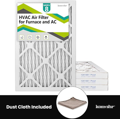 12x18x1 Air Filter MERV 8 (4-Pack), HVAC/Furnace AC Filter Replacement, Dust Defense–Comparable with MPR 600 & FPR 5 (Actual 11.75x17.75x0.75)