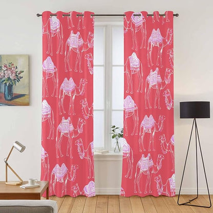 2 Panel Kitchen Cafe Curtains, Desert Camel Sunlight Filtering Nature Air Through, Home Decor Window Covering Tier Curtains for Living Room 80W x 84L inch Summer Sand Camel Animal Vintage Pink