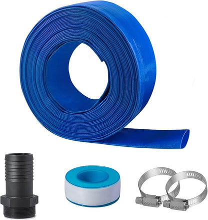 Eastrans 2 in x 50 ft Pool Backwash Hose Kit with Male NPT Adapter,Heavy Duty Discharge Pump Hose for Swimming Pool,Reinforced Pool Drain Hose with 2 Clamps and Thread Seal Tape,6 Bar