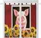 Pigs Sunflowers Living Room Curtains 84 Inch Length, Window Curtains Tab Top, Farmhouse Red Barn Flowers Animals Light Filtering Window Treatments Drapes 42"x84" 2 Panel