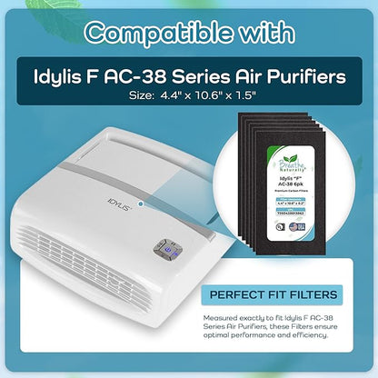 Breathe Naturally - Carbon Filters Compatible with Idylis F AC-38 Series Air Purifiers - Made for Idylis F AC-38/560885 Series - Made in USA - Odor Control for Air Purifiers(6 Pack Carbon Filter)