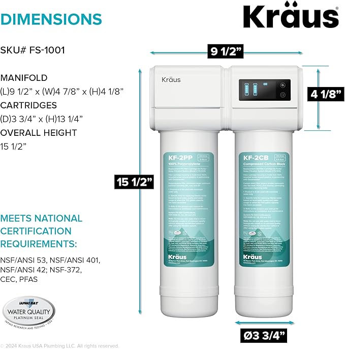 KRAUS Purita 2-Stage Under Sink Water Filtration System with Digital Display Monitor, FS-1001