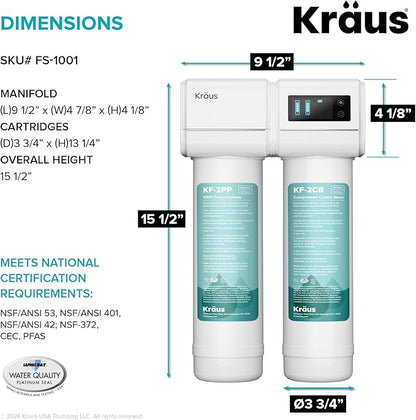 KRAUS Purita 2-Stage Under Sink Water Filtration System with Digital Display Monitor, FS-1001