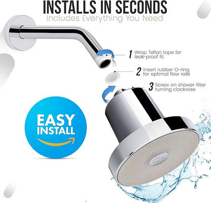 Filtered Shower Head with Water Softener - High Pressure Shower Head Filter for Hard Water - Shower Filter removes Toxic Chemicals & Chlorine - Best Shower Filter for Hair & Skin