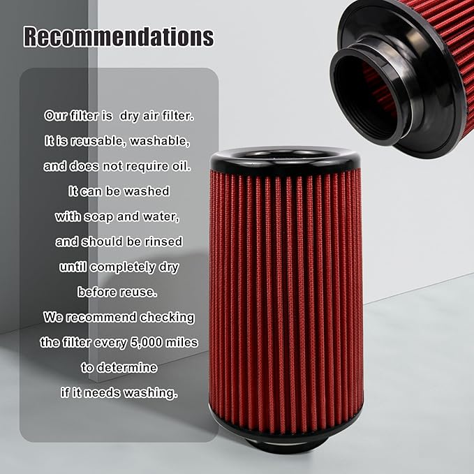 RYANSTAR RACING 76mm 3" High Flow Round Tapered Cone Cool Air Filter Cleaner with Top Filter Design Long 270mm tall
