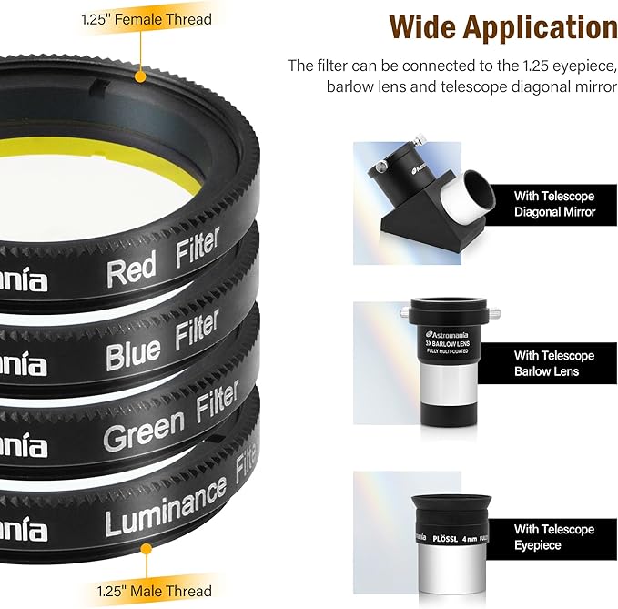 Astromania Deluxe Telescope LRGB 1.25 Inch Filter Set - Colour Filters for Use with Monochrome CCD Cameras - Give Stunning Astrophotographic Results