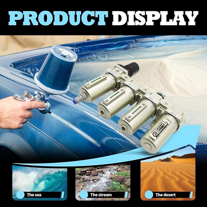 3/4" NPT Industrial Grade 4 Stage Gas Drying System, Coalescing Filter, Desiccant Dryer, Auto Drain, Compatible with Paint Spray, Plasma Cutter (Auto Version)