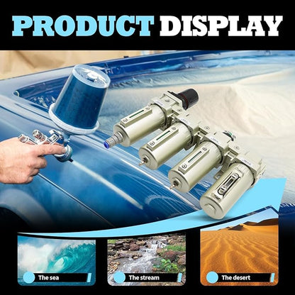 3/4" NPT Industrial Grade 4 Stage Gas Drying System, Coalescing Filter, Desiccant Dryer, Auto Drain, Compatible with Paint Spray, Plasma Cutter (Auto Version)