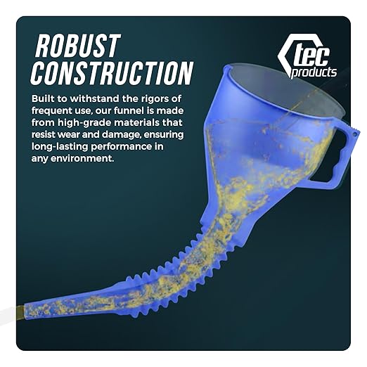TEC Products FlexAll Long Flexible Funnels - Automotive Oil Funnel with Hose, Durable Nitrile Rubber for Oil Change, Transmission Funnel Fluid, Diesel, Fuel, Gas - Made in USA - Blue (12 x 4 Inches)
