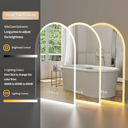 LUVODI Lighted LED Bathroom Mirror: 36x24IN Arched Dimmable Wall Lighted Vanity Mirror with Time Temperature Dispaly - Modern Vanity Mirrors with Backlit Anti-Fog Smart Switch for Hotel Bedroom