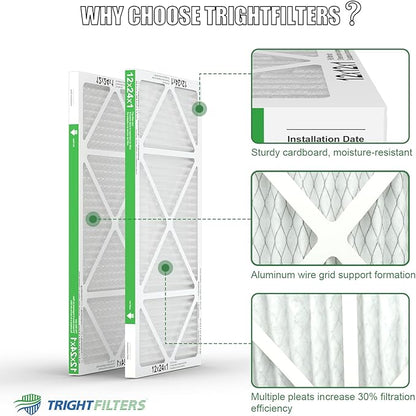 12x24x1 Air Filter 4 Pack, MERV 8 Pleated Dust Defense Air Filters Replacement Air Conditioner HVAC AC Furnace Filter, Durable and Lightweight