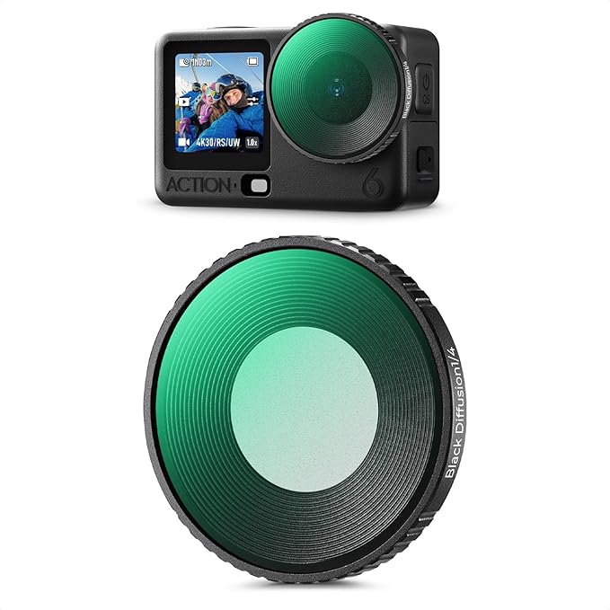 K&F CONCEPT Screw On Black Diffusion 1/4 Filter Compatible with DJI Osmo Action 6, Creative Mist Cinematic Effect Filters, Multi-Coated/Optical Glass/Aluminum Alloy Frame Action Camera Accessories