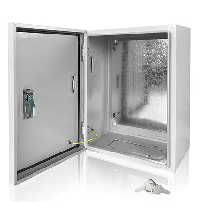 Electrical Box 20 x 16 x 8 Inch Indoor Outdoor Electrical Enclosure Box Steel Junction Box Wall Mounted Universal Electrical Project Box with Safety Locks and Mounting Plates