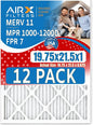 19.75x21.5x1 Air Filter MERV 11 Rating, 12 Pack of Furnace Filters Comparable to MPR 1000, MPR 1200 & FPR 7 - Made in USA by AIRX FILTERS WICKED CLEAN AIR.
