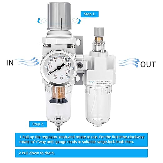 NANPU 1/4" NPT Compressed Air Filter Regulator Lubricator Combo, Water/Oil Trap Separator - Gauge(0-150 psi), Poly Bowl, Semi-Auto Drain, Bracket