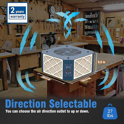 360 Degree Intake Air Filtration System Woodworking, 1050 CFM Hanging Air Filter with Strong Vortex Fan for Wood Workshop, Garage, Shop Dust Collectors, Up to 1700 sq. ft, Kingmaster F12