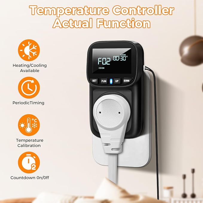 Diymore Digital Temperature Controller Outlet - 1800W Plug-in Thermostat with Heating & Cooling Modes, -104°F to 210°F Range for Greenhouse, Reptile, Incubator & Pool