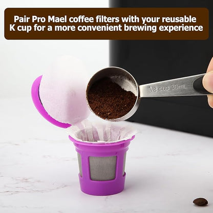 Pro Mael Disposable K Cup Filters with Lid, Coffee Filter Paper for Keurig Brewers Single Serve 1.0 and 2.0, Use with Reusable K Cup Pods (100 Count, Natural Unbleached)