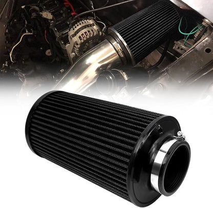 RYANSTAR 76mm 3" High Flow Round Tapered Cone Cool Air Filter Cleaner with Top Filter Design Long 270mm tall Black