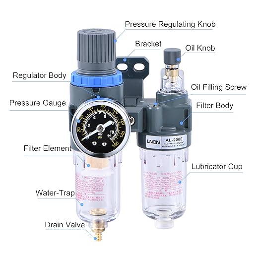 1/4 Inch Compressor Air Filter Pressure Regulator Water-oil Trap Separator Filter with Lubricator Cup AFC2000