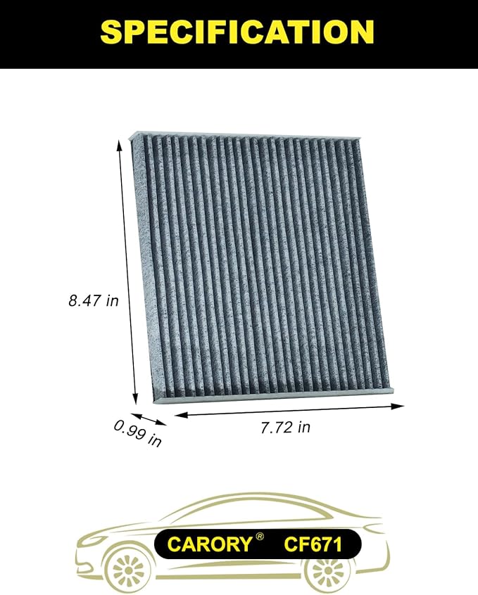 Cabin Air Filter w/Activated Carbon for RAM 1500 (2016–2025), 2500, 3500, Jeep Wagoneer (2022–2025), Grand Wagoneer, Mazda 6, CX-7, OE# EG21-61-P11, 68318365AA, CF11671