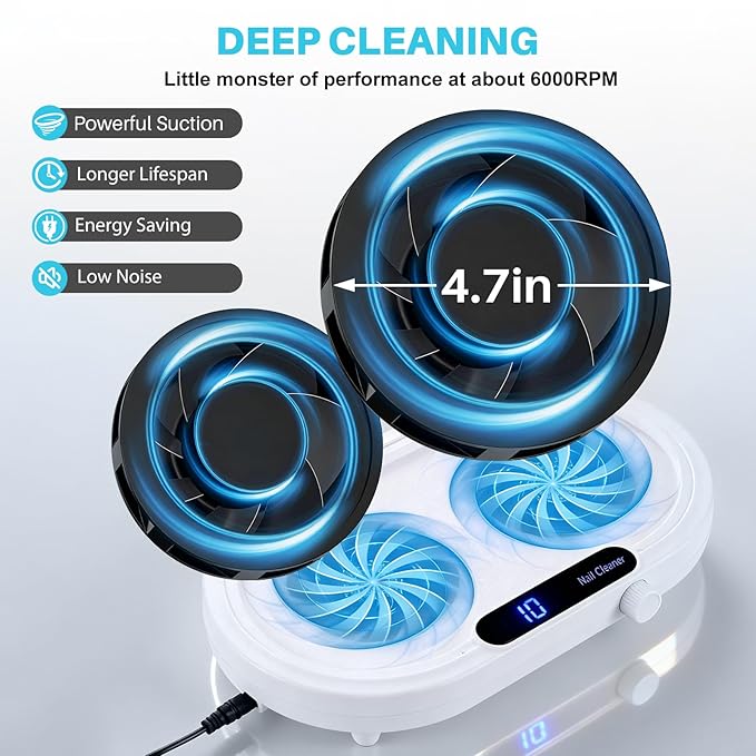 Nail Dust Collector, 1600PA Professional Nail Vacuum Dust Collector Fan with Filter Papers (30 Pcs) for Acrylic Nail Polishing & Manicure at Nail Salon & Home