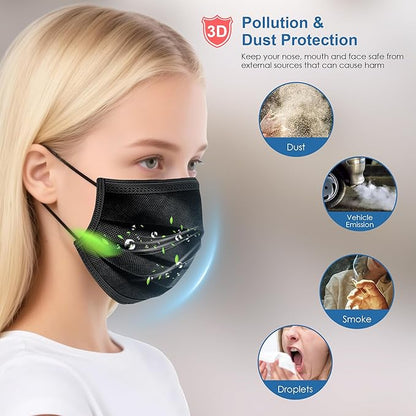 NNPCBT 500PCS 3 ply black disposable masks filter mask