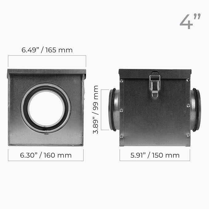 4 Inch Filter Box - Inline Duct Filter for Round Duct - Galvanized Steel Air Filter with EPDM Rubber Seal Gaskets - Intake Filter Ventilation - Air Filtration System for Home