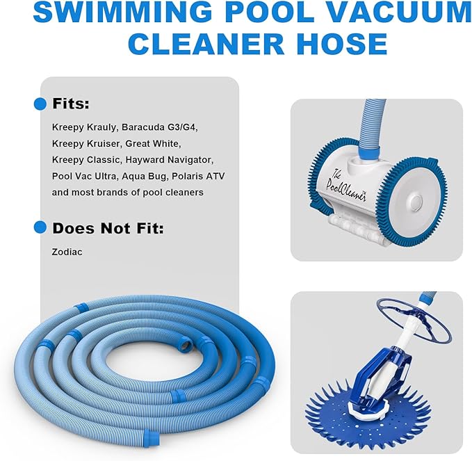 Poolvio Pool Vacuum Hose 26 Feet (8 x 40 Inch), 1.5 Inch Cuffs, Compatible with Most Inground Automatic Cleaners