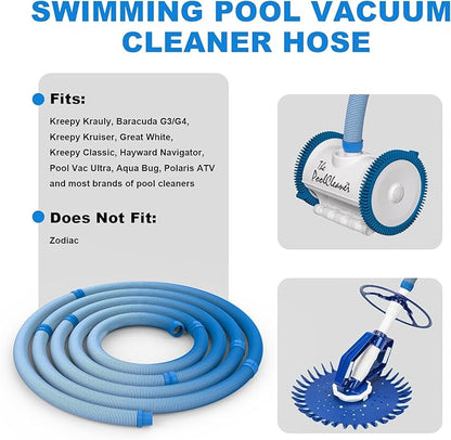 Poolvio Pool Vacuum Hose 26 Feet (8 x 40 Inch), 1.5 Inch Cuffs, Compatible with Most Inground Automatic Cleaners